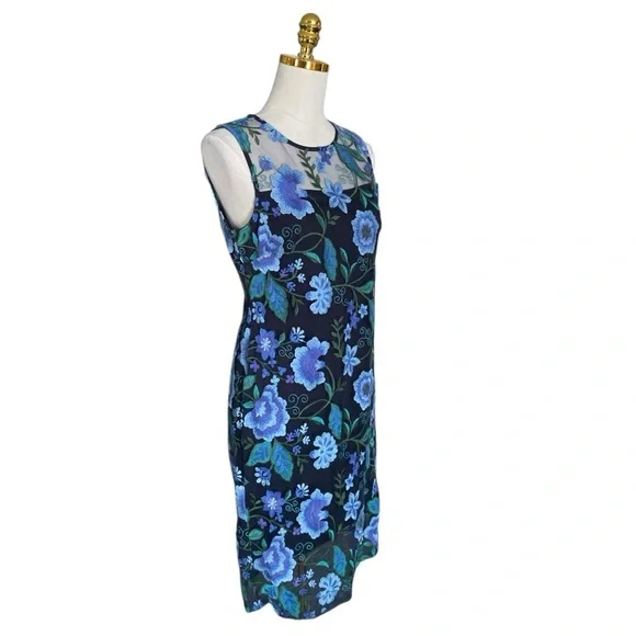 Calvin Klein Women's Floral-embroidered Mesh Illusion Sleeveless Sheath Dress 6 - Picture 5 of 10